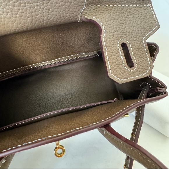 *NO STRAP | Taupe Mini 20 Leather Top Handle w/ Gold Structured Satchel Bag C3 - Picture 17 of 17